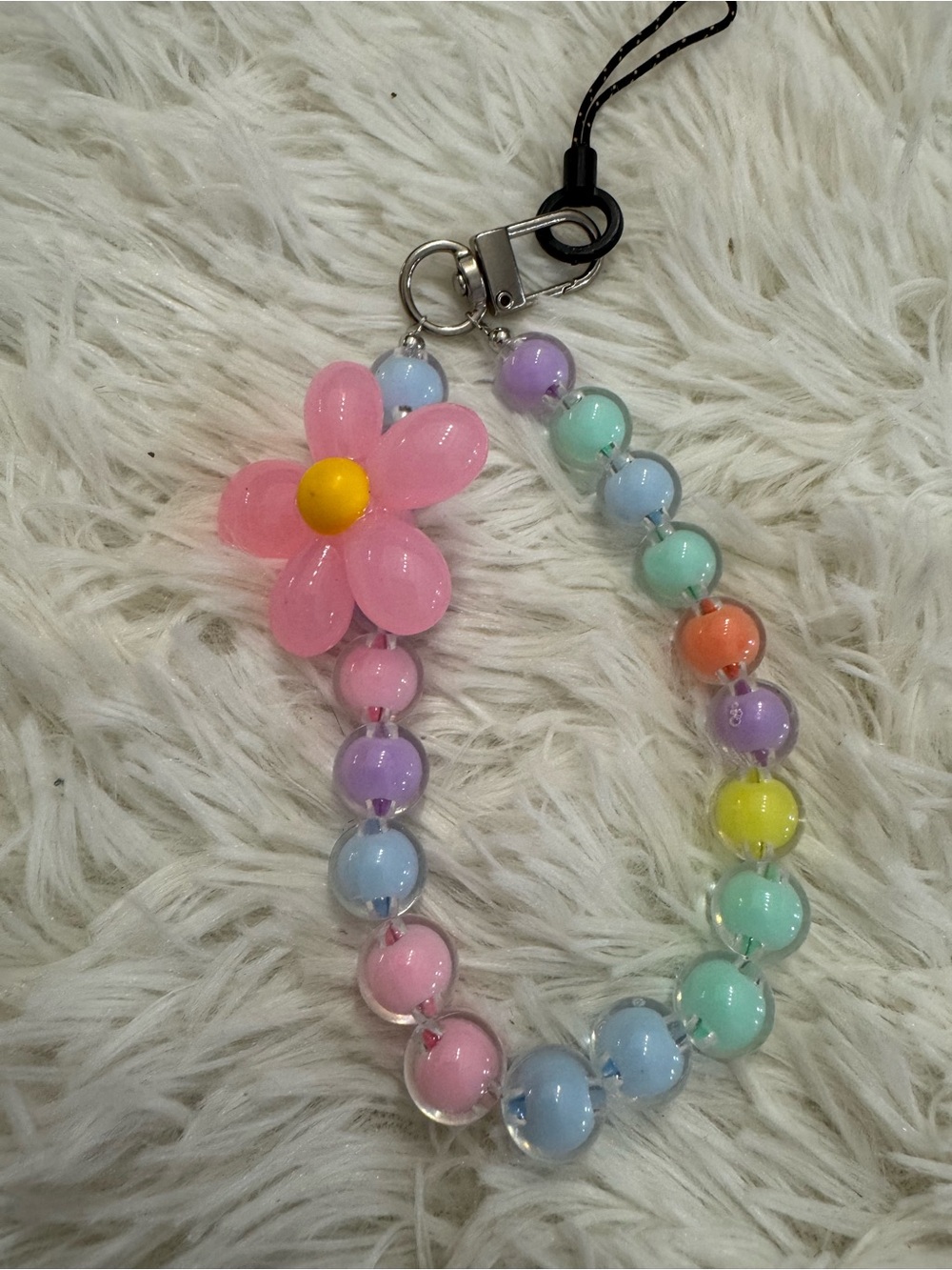 Pink Flower Beaded phone charm Bracelet